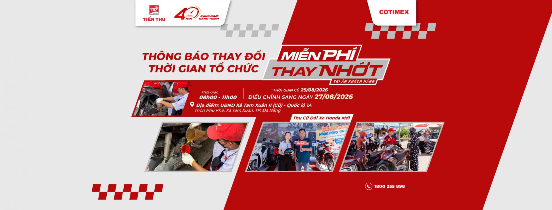 [HEAD Cotimex] Thông Báo Thay Đổi Thời Gian CT Thay Nhớt Miễn Phí